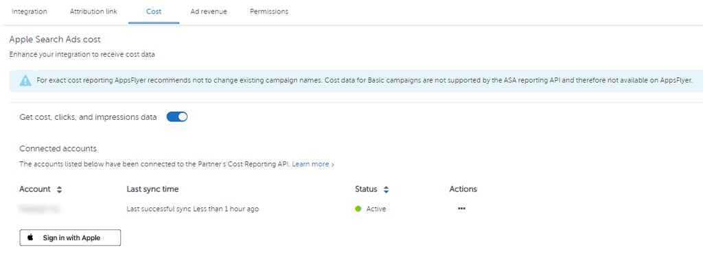 AppsFlyer Apple Search Ads cost