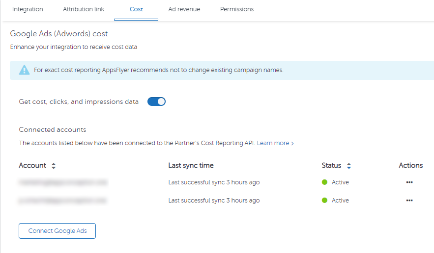 AppsFlyer Google Ads cost