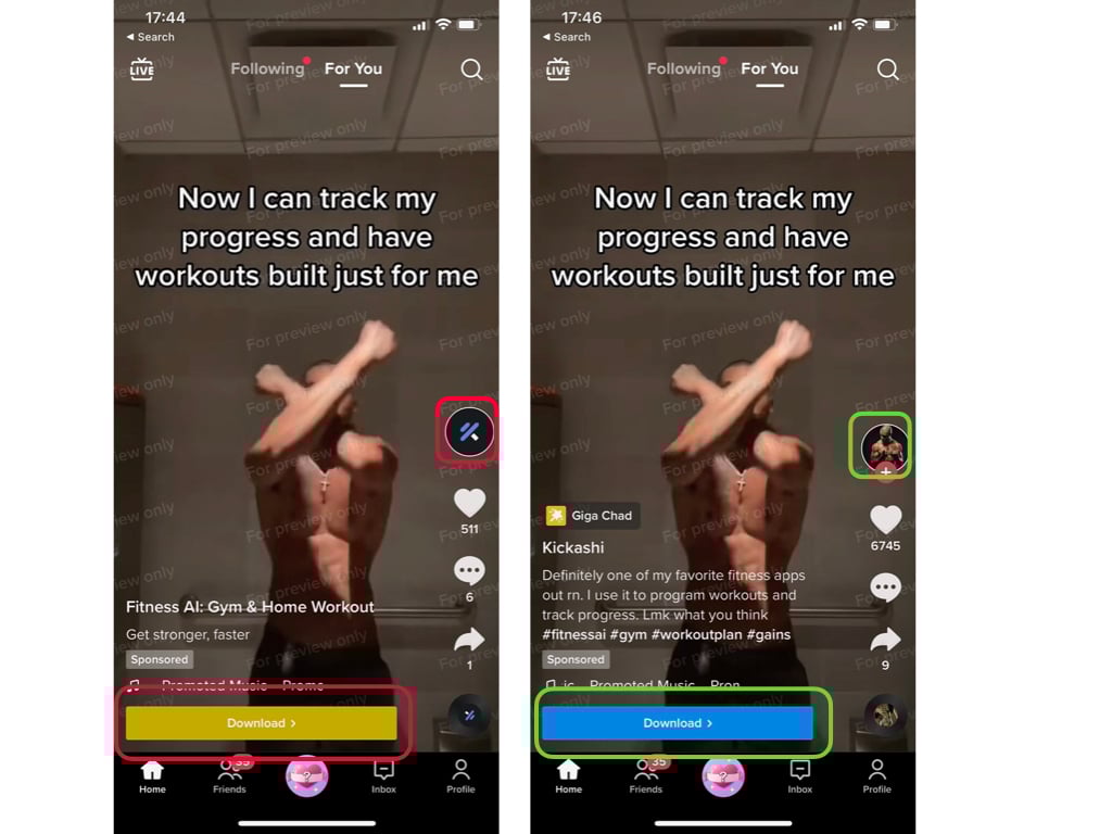 A Comparison between traditional infeed ad (left) vs spark ad (right)
