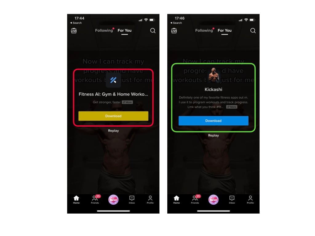 Traditional infeed vs TikTok spark ad CTA example