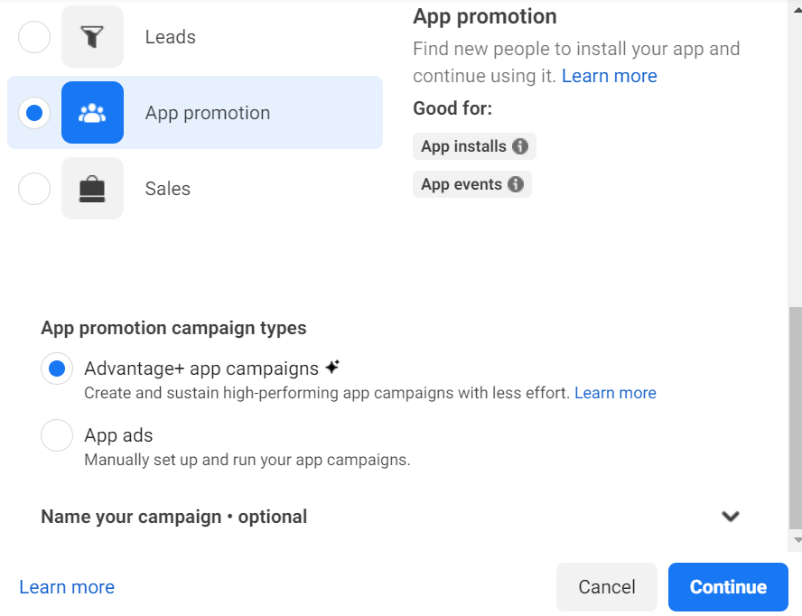 Setting up facebook automated app ads