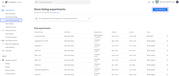 Store Listing Experiments