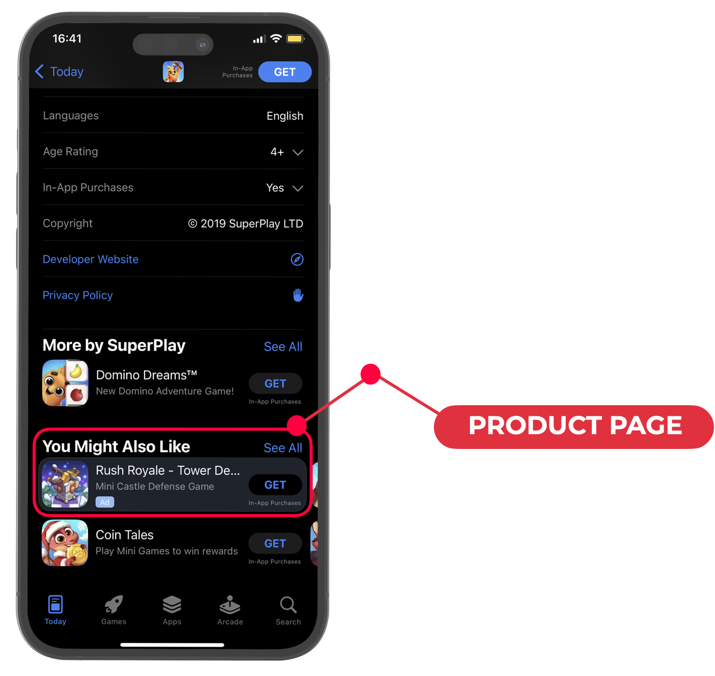 App store ads product page