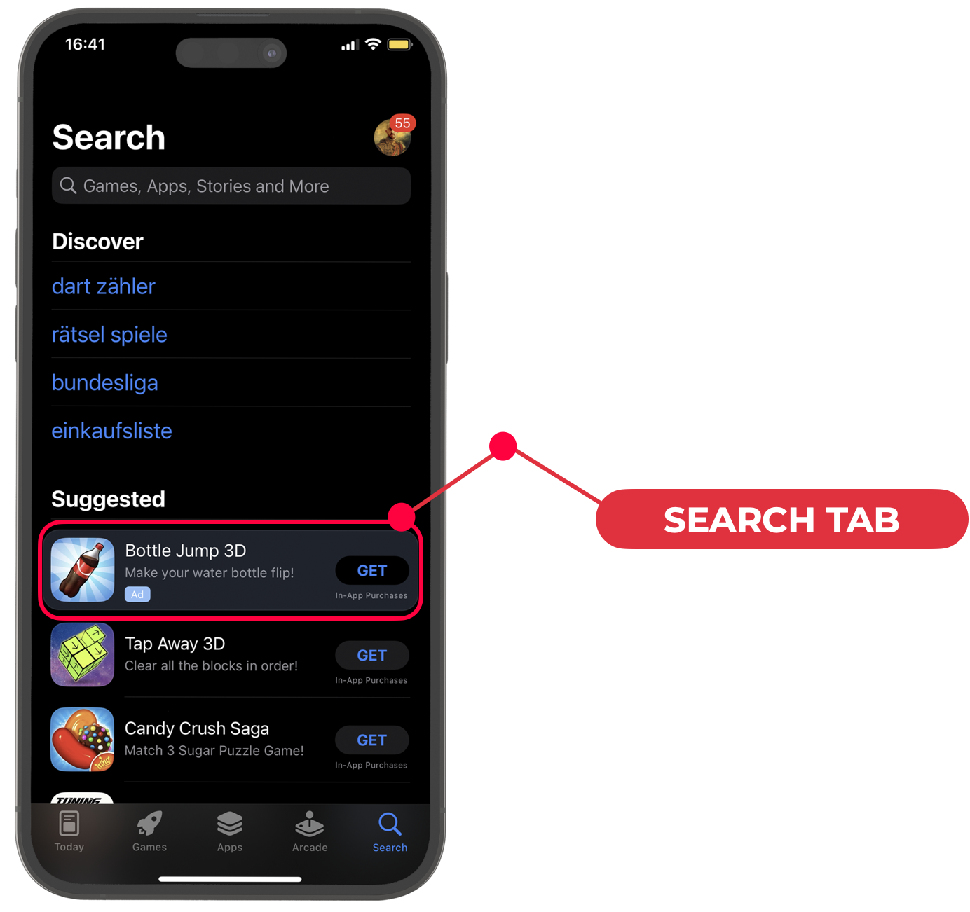 App store ads search tab